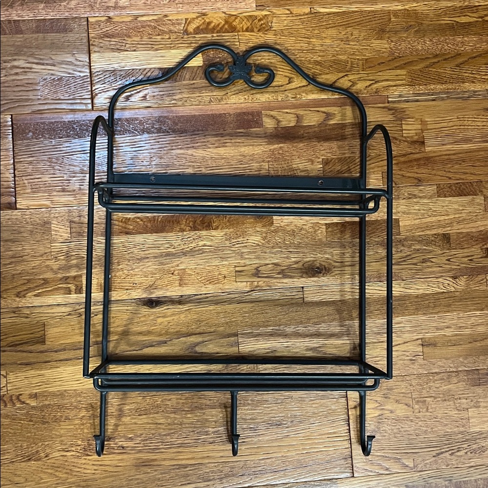 Longaberger Wrought Iron Wall Shelf Envelope Basket Rack 2-Tier 3-Hook Black